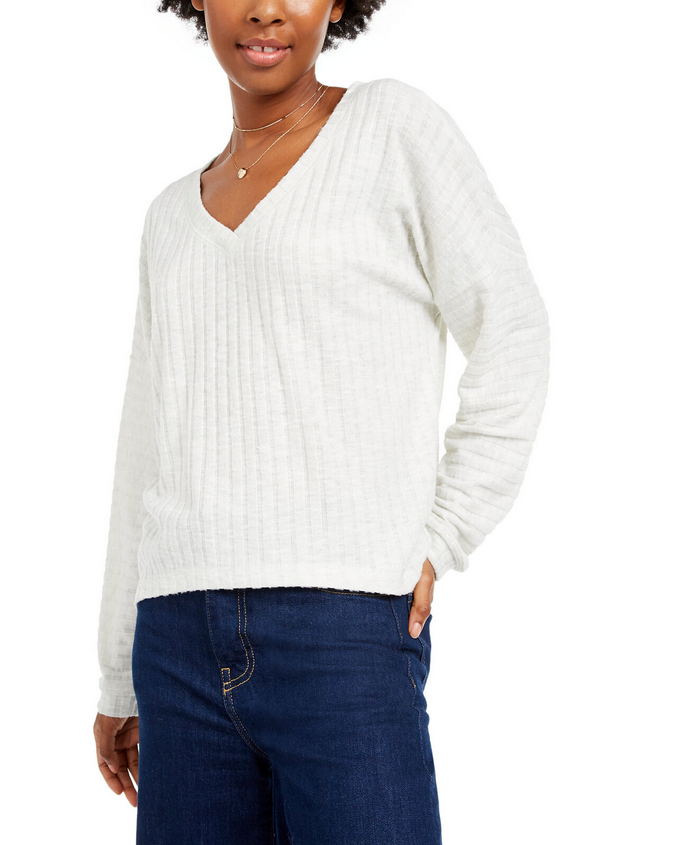 Hippie Rose -Ribbed Knit Loose Fit V-Neck Sweater