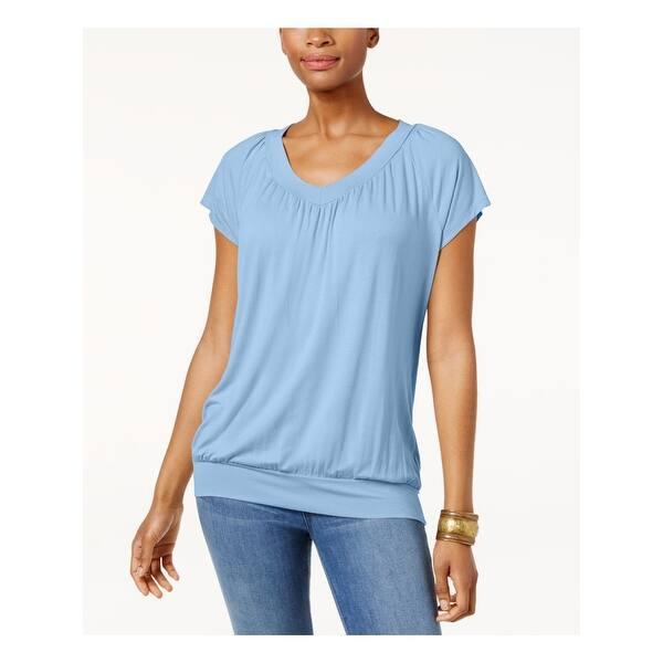 JM Collection -Solid Scoop Neck Pleated Top