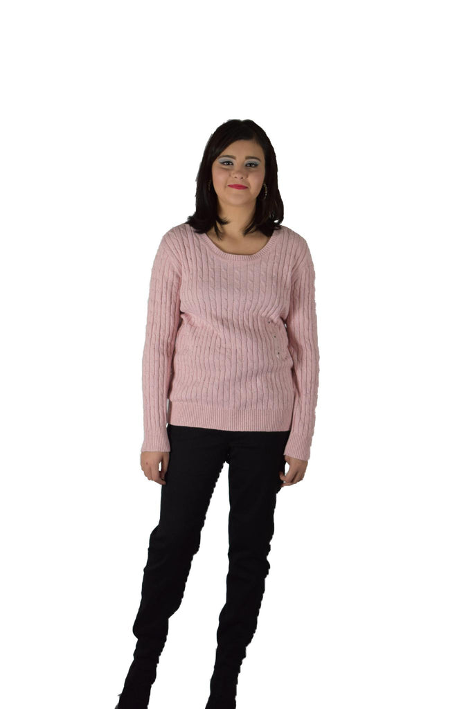 Karen Scott - Full Patterned Cable Knit Scoop Neck Sweater