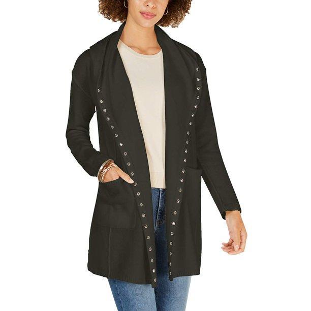 Style & Co - Solid Hooded Open Front Studded Cardigan
