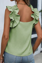 Load image into Gallery viewer, Smoke Green Plain Ruffle Trim Sleeveless Blouse

