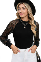 Load image into Gallery viewer, Black Basic Crew Neck Dressy Striped Mesh Long Sleeve Top
