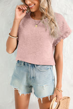 Load image into Gallery viewer, Light Pink Solid Textured Frill Cuffs Short Sleeve Blouse
