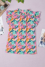 Load image into Gallery viewer, Rose Red Abstract Print Ruffled Flutter Shoulder Blouse
