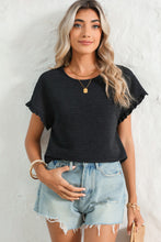 Load image into Gallery viewer, Light Pink Solid Textured Frill Cuffs Short Sleeve Blouse
