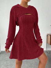 Load image into Gallery viewer, Wide Strap Dress and Long Sleeve Hooded Top Set
