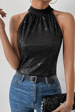 Load image into Gallery viewer, Black Keyhole Tie Back Sequin Tank Top
