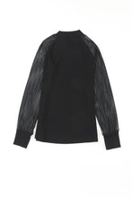 Load image into Gallery viewer, Black Basic Crew Neck Dressy Striped Mesh Long Sleeve Top
