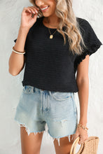 Load image into Gallery viewer, Light Pink Solid Textured Frill Cuffs Short Sleeve Blouse
