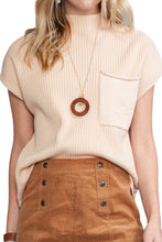 Load image into Gallery viewer, Oatmeal Patch Pocket Ribbed Knit Short Sleeve Sweater
