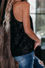 Load image into Gallery viewer, Black Sexy Contrast Spaghetti Strap Sequin Camisole
