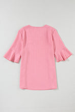 Load image into Gallery viewer, Peach Blossom Ruffled Short Sleeve V Neck Textured Blouse
