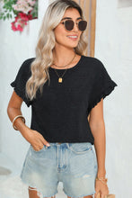 Load image into Gallery viewer, Light Pink Solid Textured Frill Cuffs Short Sleeve Blouse
