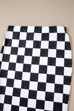 Load image into Gallery viewer, White Checkered Print Side Slit Slim Fit Midi Skirt
