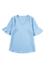 Load image into Gallery viewer, Peach Blossom Ruffled Short Sleeve V Neck Textured Blouse
