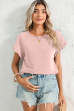 Load image into Gallery viewer, Light Pink Solid Textured Frill Cuffs Short Sleeve Blouse
