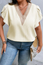 Load image into Gallery viewer, Beige Contrast Guipure Lace Petal Sleeve Plus Size Blouse
