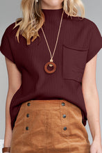 Load image into Gallery viewer, Oatmeal Patch Pocket Ribbed Knit Short Sleeve Sweater
