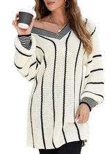 Load image into Gallery viewer, Black Contrast V Neck Loose Tunic Sweater
