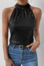 Load image into Gallery viewer, Black Keyhole Tie Back Sequin Tank Top
