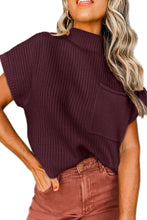 Load image into Gallery viewer, Oatmeal Patch Pocket Ribbed Knit Short Sleeve Sweater
