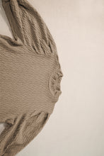 Load image into Gallery viewer, Taupe Textured Ruched Puff Sleeve Mock Neck Top
