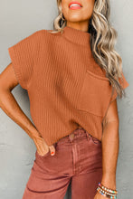 Load image into Gallery viewer, Oatmeal Patch Pocket Ribbed Knit Short Sleeve Sweater
