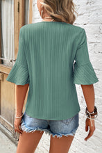 Load image into Gallery viewer, Peach Blossom Ruffled Short Sleeve V Neck Textured Blouse
