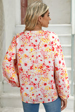 Load image into Gallery viewer, Pink Floral Print V-Neck Lantern Sleeve Blouse

