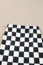 Load image into Gallery viewer, White Checkered Print Side Slit Slim Fit Midi Skirt
