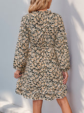 Load image into Gallery viewer, Perfee Printed Tie Neck Long Sleeve Mini Dress
