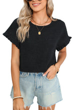 Load image into Gallery viewer, Light Pink Solid Textured Frill Cuffs Short Sleeve Blouse
