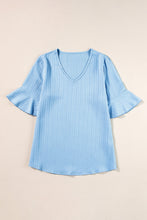 Load image into Gallery viewer, Peach Blossom Ruffled Short Sleeve V Neck Textured Blouse
