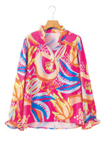 Load image into Gallery viewer, Green Abstract Print Ruffled Sleeve Buttoned V Neck Blouse
