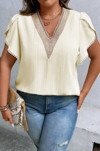Load image into Gallery viewer, Beige Contrast Guipure Lace Petal Sleeve Plus Size Blouse

