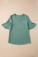Load image into Gallery viewer, Peach Blossom Ruffled Short Sleeve V Neck Textured Blouse
