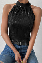 Load image into Gallery viewer, Black Keyhole Tie Back Sequin Tank Top

