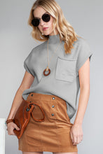 Load image into Gallery viewer, Oatmeal Patch Pocket Ribbed Knit Short Sleeve Sweater

