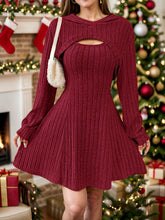 Load image into Gallery viewer, Wide Strap Dress and Long Sleeve Hooded Top Set
