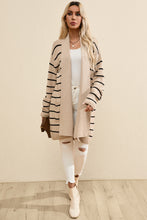 Load image into Gallery viewer, Black Stripe Side Pockets Open Front Cardigan
