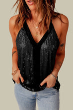 Load image into Gallery viewer, Black Sexy Contrast Spaghetti Strap Sequin Camisole
