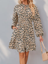 Load image into Gallery viewer, Perfee Printed Tie Neck Long Sleeve Mini Dress
