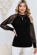 Load image into Gallery viewer, Black Basic Crew Neck Dressy Striped Mesh Long Sleeve Top
