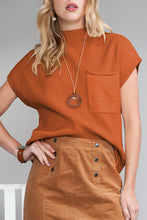 Load image into Gallery viewer, Oatmeal Patch Pocket Ribbed Knit Short Sleeve Sweater
