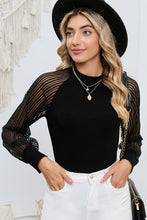 Load image into Gallery viewer, Black Basic Crew Neck Dressy Striped Mesh Long Sleeve Top
