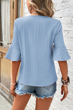 Load image into Gallery viewer, Peach Blossom Ruffled Short Sleeve V Neck Textured Blouse
