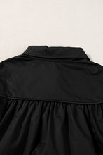 Load image into Gallery viewer, Black Ruched Puff Sleeve Loose Buttoned Up Blouse
