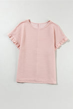 Load image into Gallery viewer, Light Pink Solid Textured Frill Cuffs Short Sleeve Blouse
