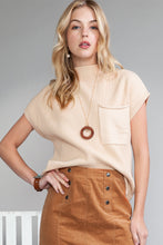 Load image into Gallery viewer, Oatmeal Patch Pocket Ribbed Knit Short Sleeve Sweater
