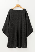 Load image into Gallery viewer, Black Bell Sleeve Shiny Plus Size Mini Dress
